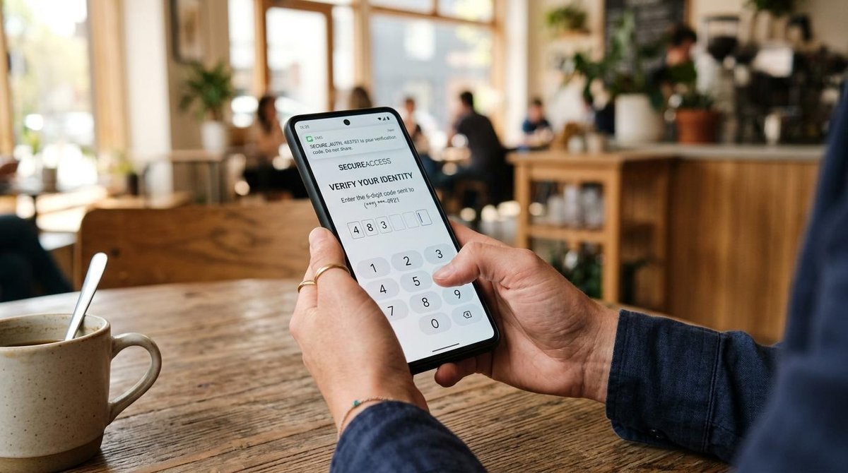 Persona ingresando código de verificación en celular