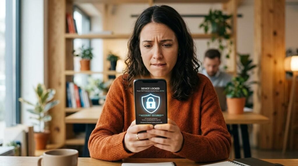 Persona bloqueando celular ante robo