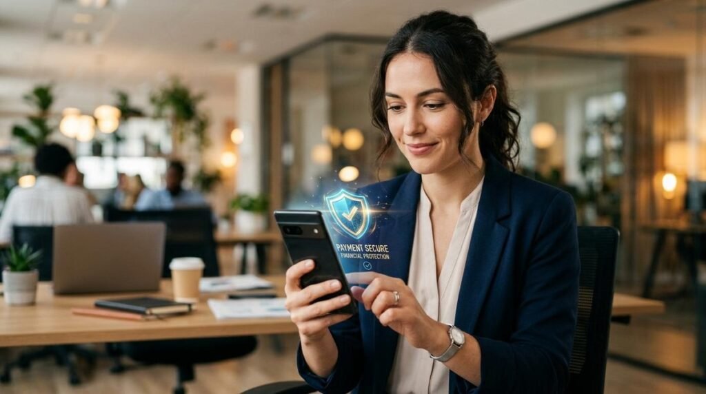 Cómo proteger tu cuenta de Mercado Pago de hackers y accesos no autorizados 2 Persona colocando medidas de seguridad en su teléfono para protegerlo de hackers