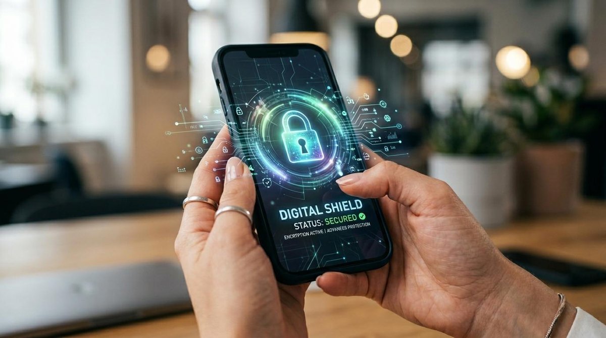 Representación visual de seguridad en un celular con ícono de candado