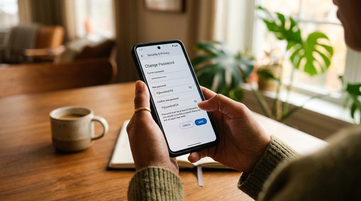 Persona cambiando contraseña en una app móvil