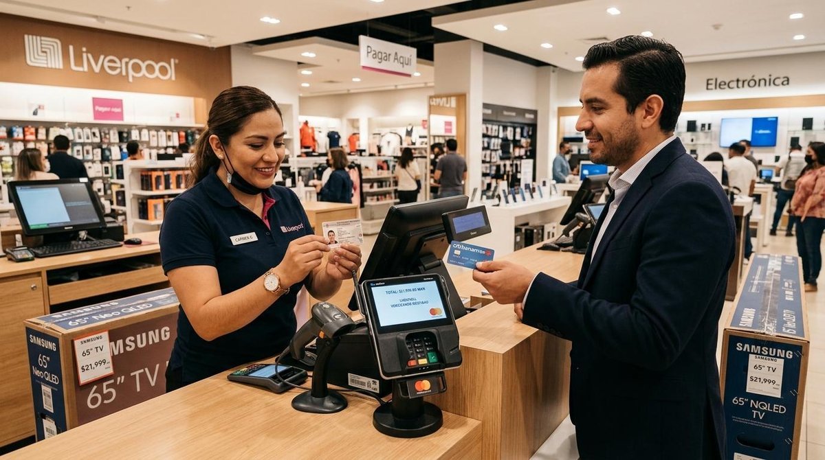 Mostrador de cobro de una tienda minorista mexicana con una terminal de pagos limpia y actualizada